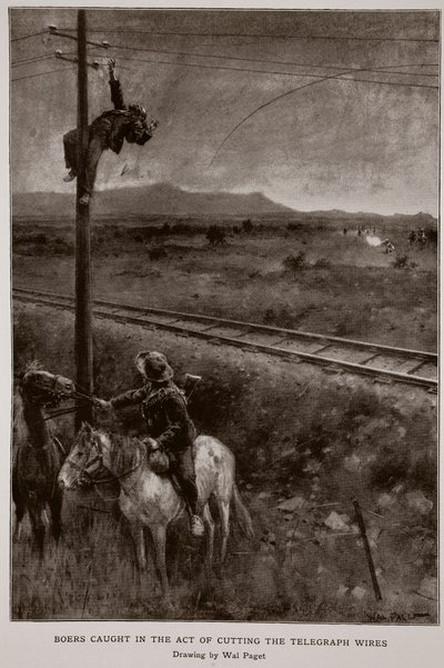 Bóers atrapados cortando los cables del telégrafo de Walter Stanley Paget
